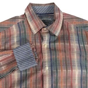 Johnston & Murphy Mens M Tailored Fit Plaid Button‎ Down Shirt Flip Cuff Cotton